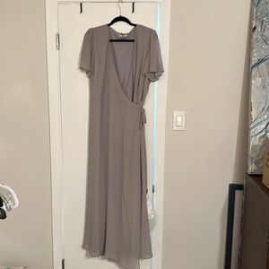 Show me your mumu Noelle flutter sleeve wrap dress gray bridesmaid dress